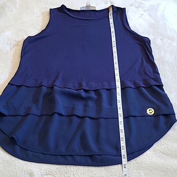 Michael Kors Womens Small Tiered Sleeveless Tank Top Blouse Round Hem Navy Blue - Picture 9 of 15